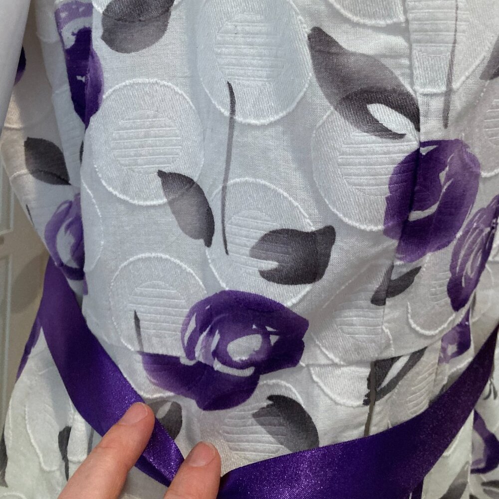 Precis White Purple Floral Cotton Lined Dress Sash UK 14 (Size 10 US) - Picture 3 of 5